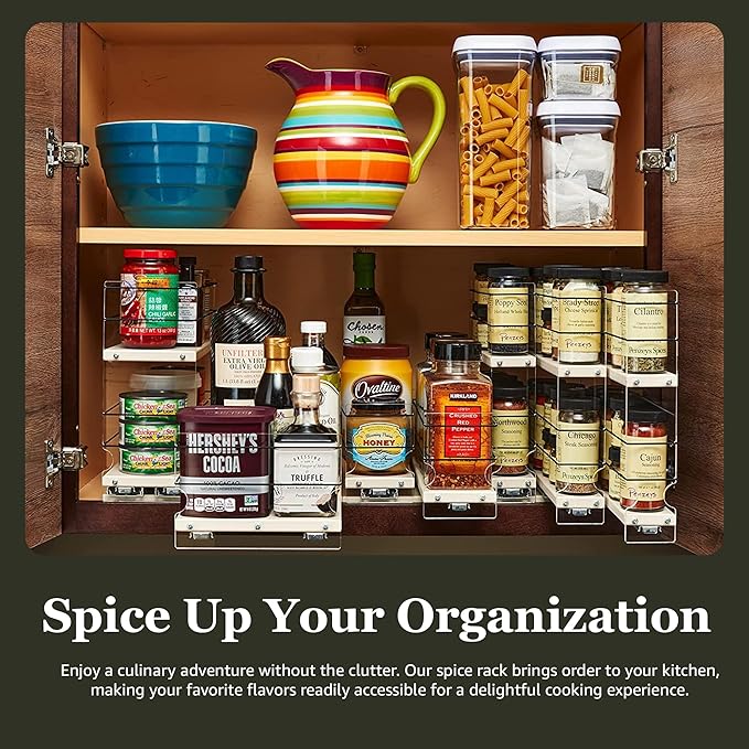 Vertical Spice - Narrow Pullout Spice Rack - Sliding Drawer for Kitchen Organization - Pantry Organizers and Storage - 2 Drawers - 10 Spice Jar Capacity (4.6" W x 5.0" H x 10.6" D, Cream)