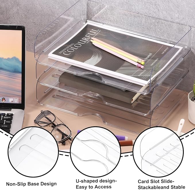 PATIKIL 12.6"x9.6"x2.8" Stackable Letter Tray, 2-Tier Paper Organizer Rectangular Plastic Desk Organizer Accessories File Holder for Office Desk Drawers Paper Storage, Clear