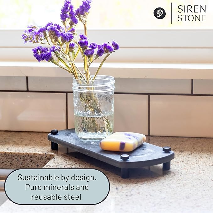 Premium Sink Caddy – Water-Absorbing Diatomaceous Earth Tray for Sink, Elevated Stainless Steel Feet, Non-Toxic, Fast-Drying, Kitchen or Bathroom