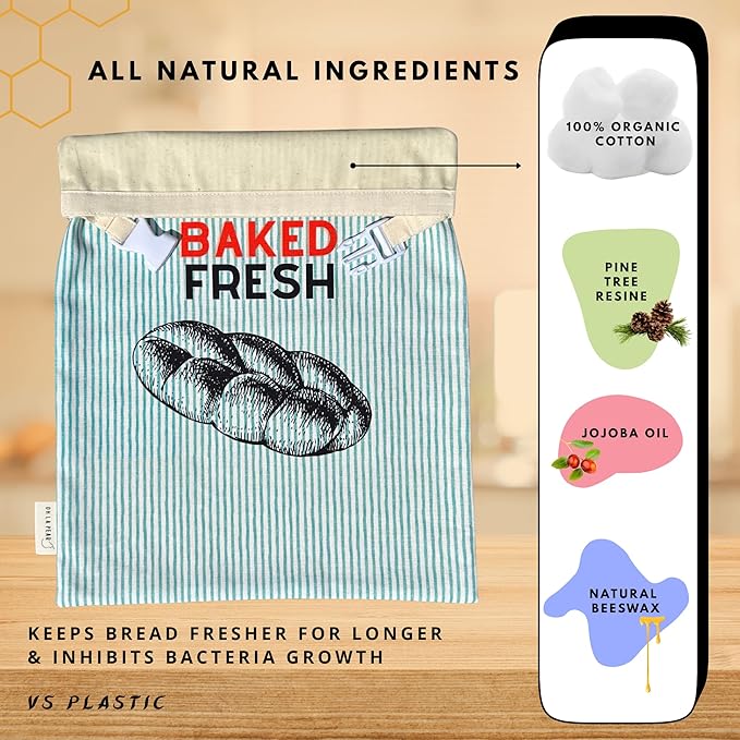 OH LA PEAR 3 pack, including - 2 XL Reusable Beeswax Bread Bags for Homemade Bread & Sourdough + 1 Bowl Cover (medium size), Eco-Friendly, Natural, Food-Safe Storage Bag to Keep Loaves Fresh Longer