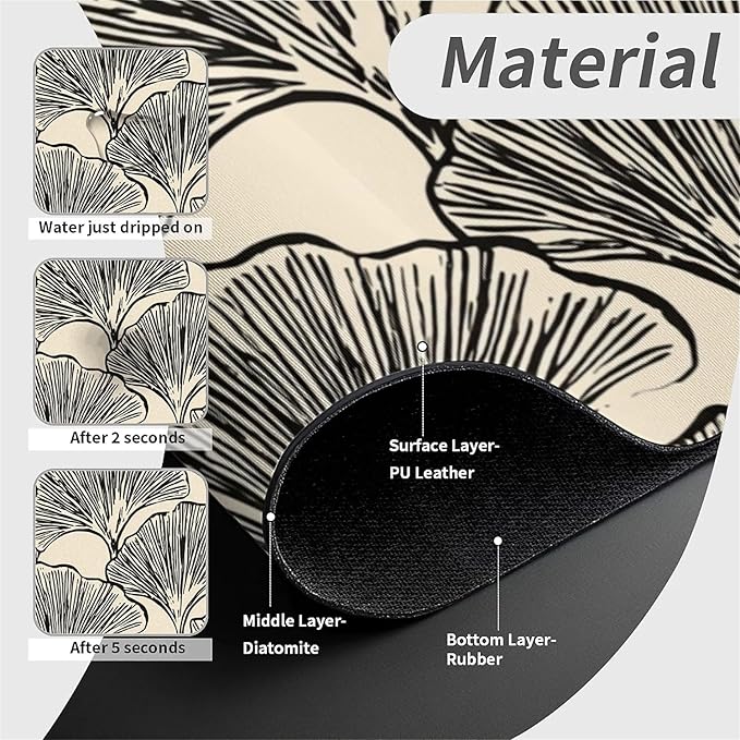Kitchen Sink Splash Guard，Line ginkgo leaves Faucet Mat Sink Gadgets-Super Absorbent Fast Drying Mat Drip Catcher for Kitchen, Bathroom,Sink Mat, Dish Drying Mat, Bathroom(15" X 5.5" )
