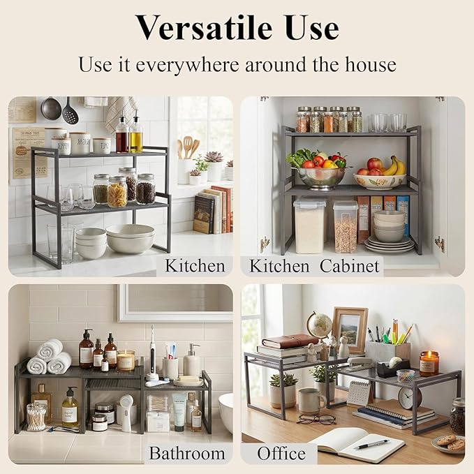 Set of 2 Cabinet Organizers 16.6''W 44 LBS Load Capacity Heavy Duty Kitchen Pantry Shelves Counter Countertop Storage Racks
