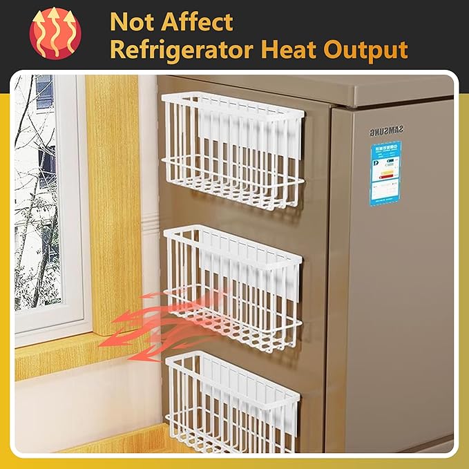 LIFEFAN Magnetic Refrigerator Organizer Magnetic Basket Kitchen Organizer Metal Ziplock Bag Storage Organizer (White)