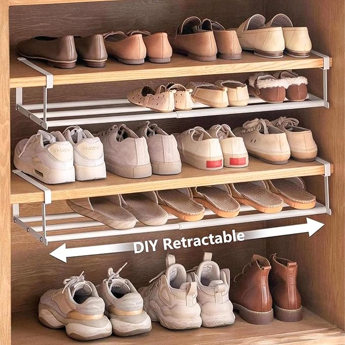 UFORU Expandable Hanging Shoe Rack Organizer for Closet, Adjustable Shoe Rack Under Cabinet Shelf, Versatile Under Shelf Storage for Kitchen, Book, Clothing Storage and Organization(Black,2PCS)