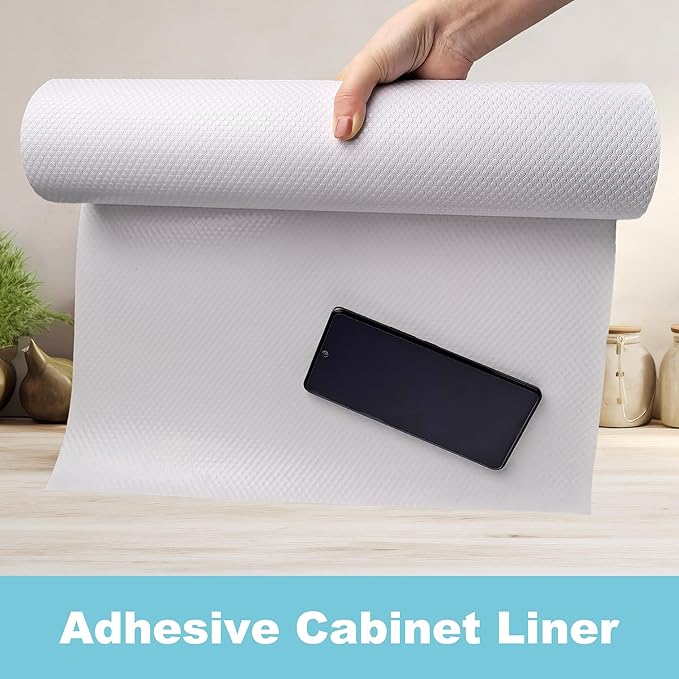 Self-Adhesive Contact Paper for Cabinets and Drawers: Large Peel and Stick Non-Slip Shelf Liner - Waterproof Removable Wide Kitchen Drawer Liners for Shelves Under Sink 22" W x 290" L