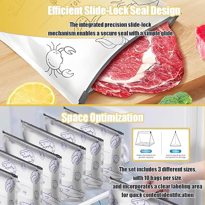 SNMIEDO Reusable Aluminum Foil Sealable Storage Bags - Freezer Ziplock Bags - Foil Sealable Bags for Food, Vegetables, Fruit, Meat, Snacks, Bread, Seafood Preservation