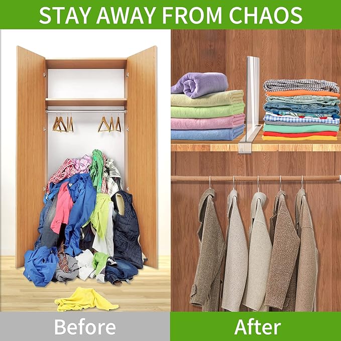 Acrylic Shelf Dividers for Closet Organization, Clear Closet Shelf Separators for Wooden Shelving, Adjustable Acrylic Bookshelf Organizers for Kitchen Cabinets and Bedroom (8PCS)