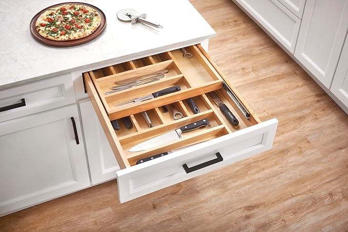 Rev-A-Shelf Two-Tier Kitchen Utensil Drawer Organizer & Pullout Cutlery Tray, Soft-Close Slides, 24" Base & 21" Cabinet Opening, Wood, 4WTCD-24HSC-1