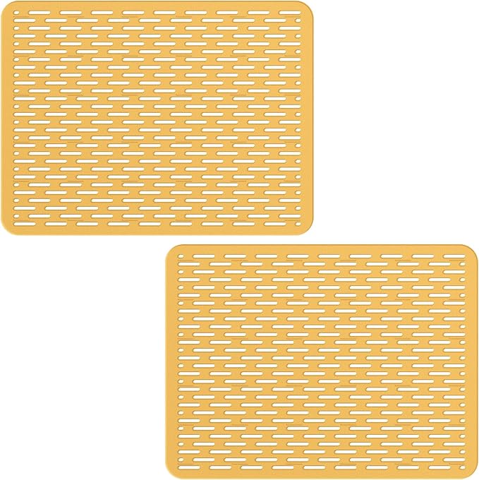 Bligli Mesh Sink Mat, 15.7 x 11.8inch Sink Prtector Mats for Kitchen Sinks, PVC Eco-Friendly Sink Protectors for Bottom of Sink, Fast Draining, Easy Cleaning, Clear Brown