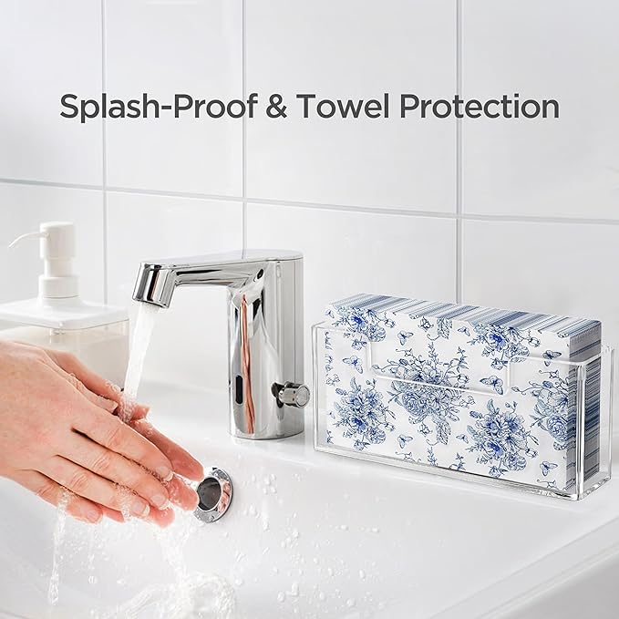 HBlife Acrylic Guest Towel, Paper Napkin Holder for Bathroom - Clear Waterproof Vertical Stand, Disposable Paper Hand Towel Dispenser, Modern Table Tray for Kitchen, Home, Hotel, Office
