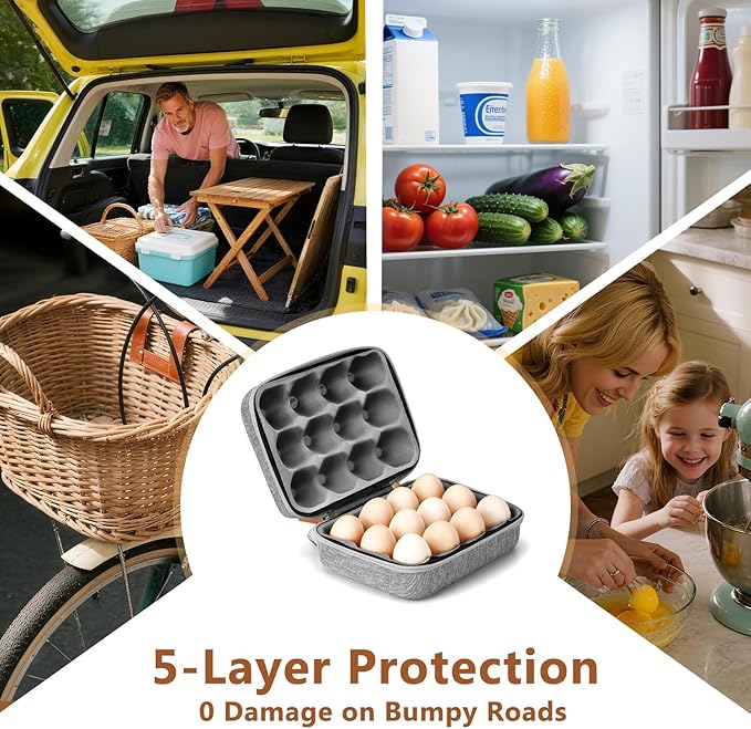 HYLCWTH 12 Slots Outdoor Egg Containers With Lid, Reusable Egg Cartons With Handle, Shockproof Storage Egg Carrier For Party Picnic Travel, Portable Holder Protection Egg Box