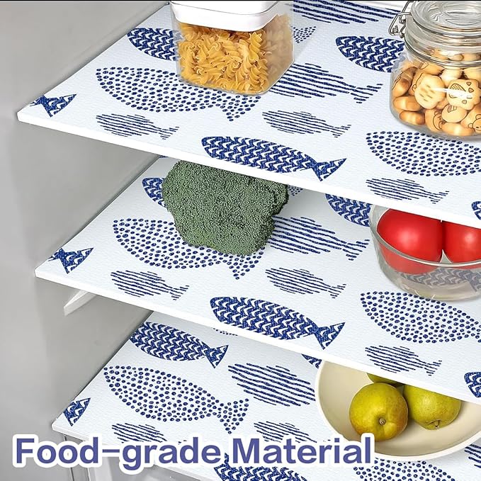 Terravue Blue Shelf Liner for Kitchen Cabinets Non Adhesive Drawer Liners Non Slip Cupboard Liner Strong Grip Waterproof Kitchen Cabinet Liners Easy to Clean Blue Dresser Shelves Paper 12IN x 10FT