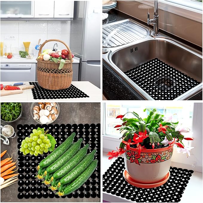 Coopay 2 Pack Kitchen Sink Mat Plastic Protect Mat PVC Eco-Friendly Kitchen Adjustable Stainless Steel/Porcelain Dish Drying Pad Protector for Bottom of Sink, 15 x 11 Inches (Black)