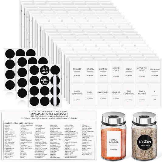 Segarty Spice Label Stickers, 316 Pcs Square White Preprinted Spice Label and Blank Chalkboard Stickers Set with 1 Chalk Marker, Waterproof Removable Condiment Label for Canister, Food Container