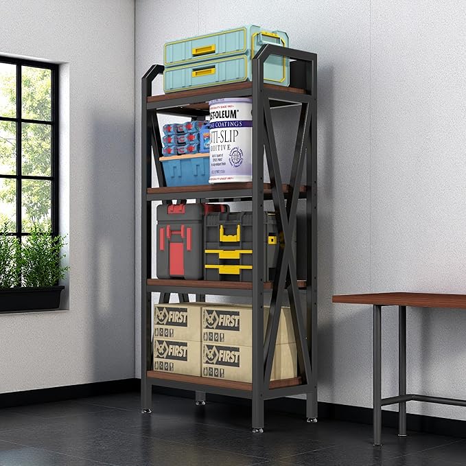 56.30'' Bakers Rack 4-Level Storage Shelves Metal and Wooden Kitchen Shelves, Kitchen Organizers and Storage, for Garage, Pantry, Bathroom, Closet (4-Tier 56.3" H x 25.6" W x 15.8" D)
