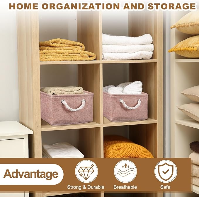 uxcell 2Pcs Fabric Storage Bins, 14 x 10.2 x 6.3 Inch Foldable Storage Cubes with Rope Handles Collapsible Bins Baskets for Home Office Shelves Closet Clothes Books Organizing, Light Blue