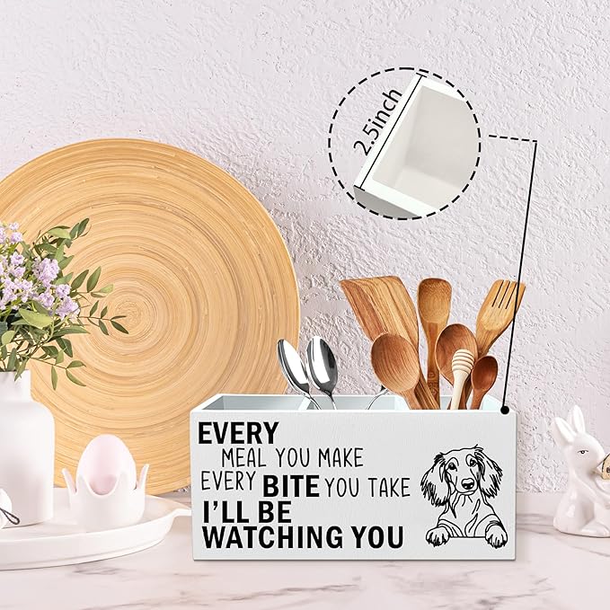 Dachshund Dog Kitchen Utensil Holder for Countertop, Dog Decorative Lover Gifts, Funny Every Meal You Make Every Bite You Take Wooden Utensil Holder Organizer for Kitchen Table Decor