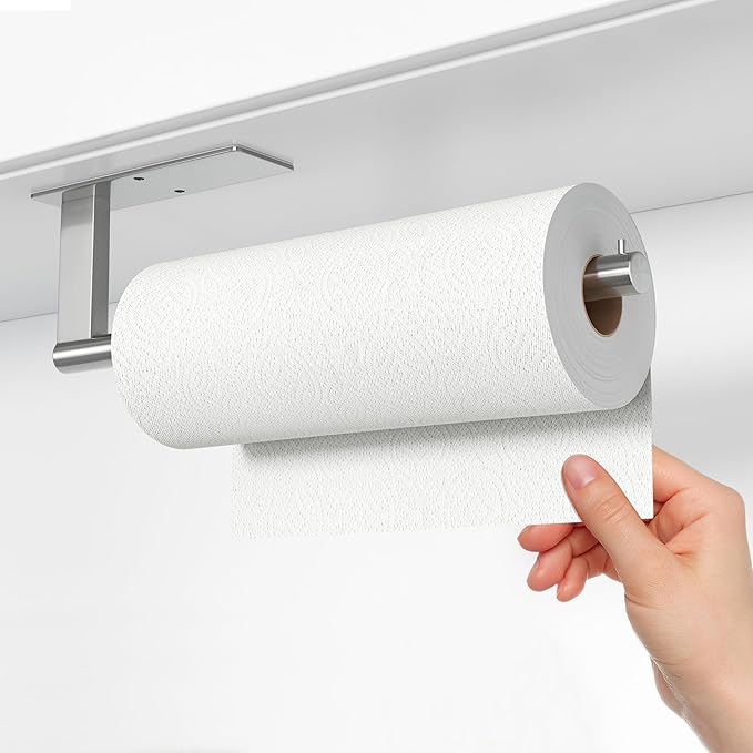 Paper Towel Holder Under Cabinet: Self-Adhesive or Drilling Paper Towel Dispenser - Stainless Steel Paper Towel Roll Holder Under Counter