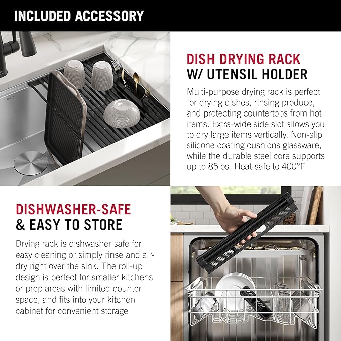 DELTA FAUCET Rivet 33-Inch Workstation Kitchen Sink Undermount 16 Gauge Stainless Steel 50/50 Double Bowl with WorkFlow Ledge and Chef’s Kit of 9 Accessories, 95B931-33D-SS