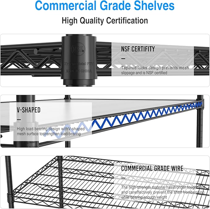 Ufurpie 5 Tier Wire Shelving Unit 7500lbs Capacity NSF Metal Shelf, Heavy Duty Adjustable Shelf Liners Storage Rack for Commercial Grade Utility Steel Rolling Shelving, 82" H X 60" L X 24" D