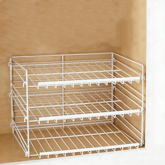 Space-Saving 3-Tier Can Dispenser Rack, Durable Powder Coated Steel Can Organizer, White - For Kitchen Pantry Refrigerator Cabinet, Holds Soda Beer Cans