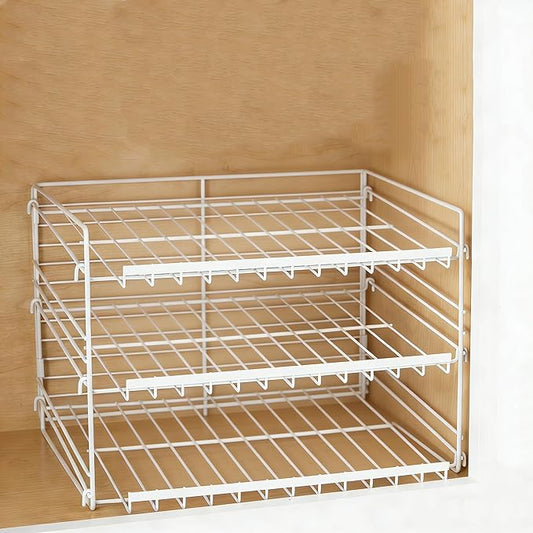 Space-Saving 3-Tier Can Dispenser Rack, Durable Powder Coated Steel Can Organizer, White - For Kitchen Pantry Refrigerator Cabinet, Holds Soda Beer Cans