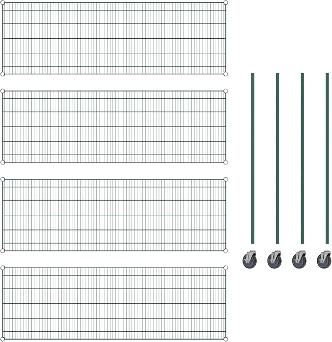 Commercial NSF Listed Green Epoxy Mobile Wire Shelving Kit 24" x 72" x 60", with 4 Shelves Perfect for Warehouse, Walk-in Refrigerator, Freezer, Grocery Store, Restaurant, Dishroom