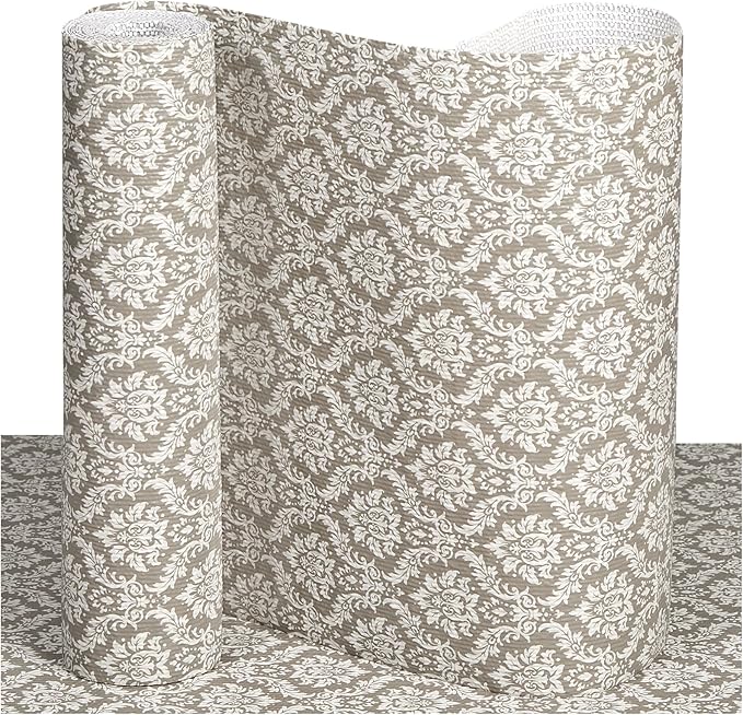 ALIUNI Drawer and Shelf Liner, Non-Slip Kitchen Cabinet Liners Non-Adhesive Thick Strong Grip Waterproof Washable Mats Protect Dresser Shelves Cupboard Bathroom Cabinets, Boho: Beige, 18 in X 30 FT
