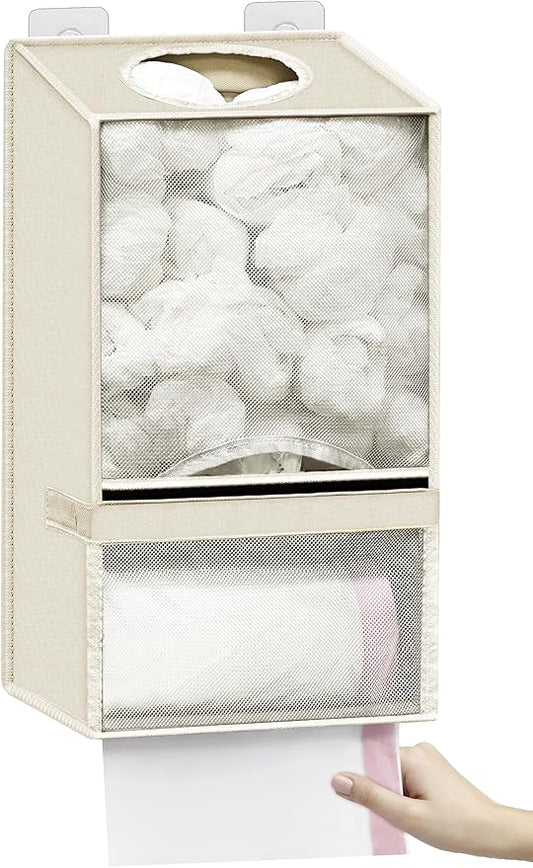 Plastic Bag Holder - Large Wall Mount Grocery Bag Holder & Dispenser for Home Kitchen, 2-in-1 Space-Saving Durable Organizer House Necessities, Beige