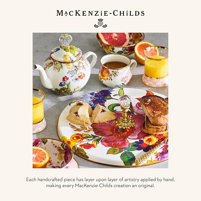 MACKENZIE-CHILDS Wood Paper Towel Holder, Decorative Paper Towel Holder for Kitchen, White Flower Market