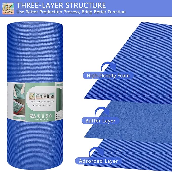 Foam Toolbox Liner Shelf Liner, Thickened Durable Pad Tool Box Mat for Protecting Your Tools, Work Surfaces, Garage, Chest (Blue, 16 inch*16 ft)