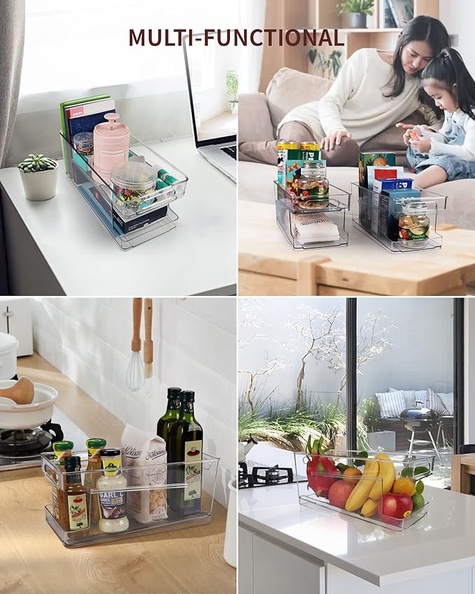 8 Pack Rolling Soda Can Dispenser for Refrigerator with 1 Pack Ice Ball Maker, Pantry Organization and Storage 2-Layer Beverage Holder for Fridge, Clear