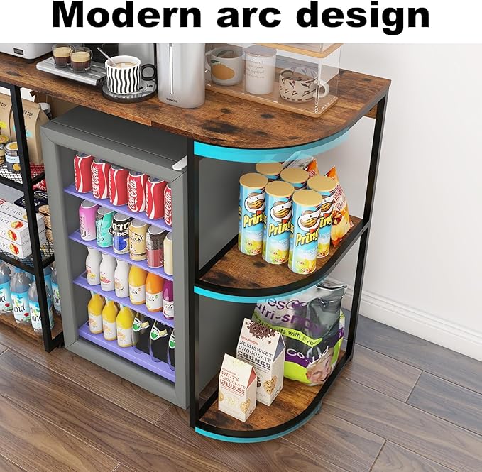 PUNCIA Mini Fridge Cabinet with Power Outlet – Coffee Bar Cabinet with Refrigerator Space and Storage Shelf Beverage Wine Cooler Stand Microwave Oven Rack for Dorm Apartment or Dorm Use