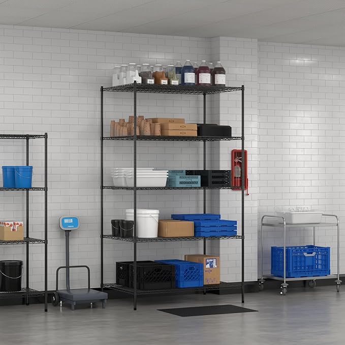Commercial NSF Listed Black Epoxy Stationary Wire Shelving Kit 36" x 54" x 96", with 5 Shelves Perfect for Warehouse, Walk-in Refrigerator, Freezer, Grocery Store, Restaurant, Dishroom