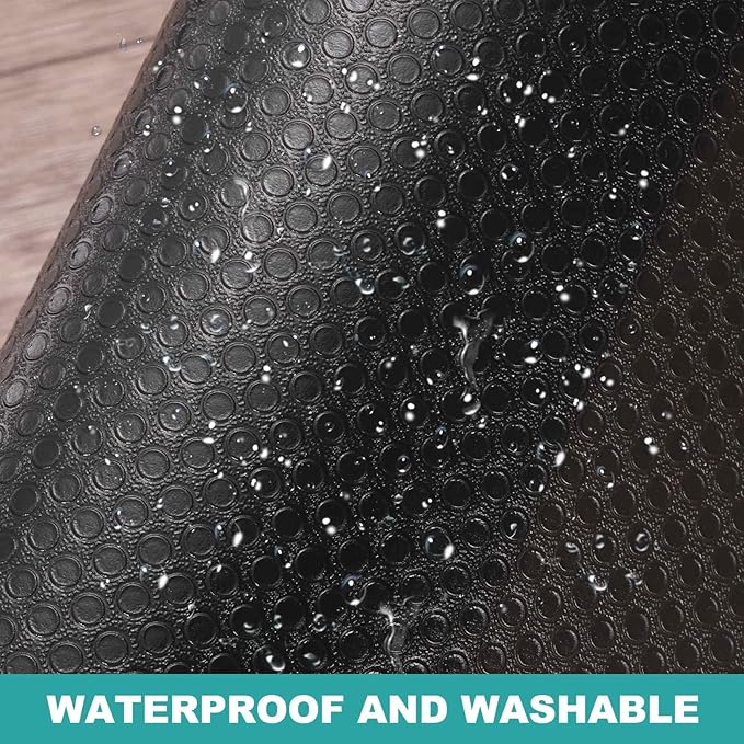 HARFINGTON Shelf Liner 12" x 10ft EVA Non-Slip Drawer Mats Waterproof Circular Mesh Texture Liner for Kitchen Cabinets Cupboard Refrigerator Shelves, Black