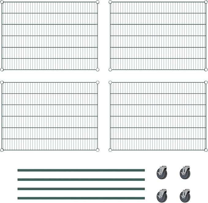 Commercial NSF Listed Green Epoxy Mobile Wire Shelving Kit 30" x 42" x 60", with 4 Shelves Perfect for Warehouse, Walk-in Refrigerator, Freezer, Grocery Store, Restaurant, Dishroom