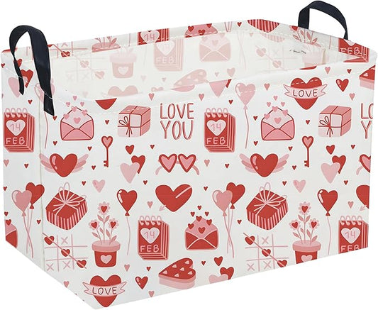 Sanjiaofeng Rectangular Valentine's Day Basket Love Storage Bins,Girls Storage Basket with Handles.Clothers,Books,Kid's Gifts Bins. (Pink envelope)