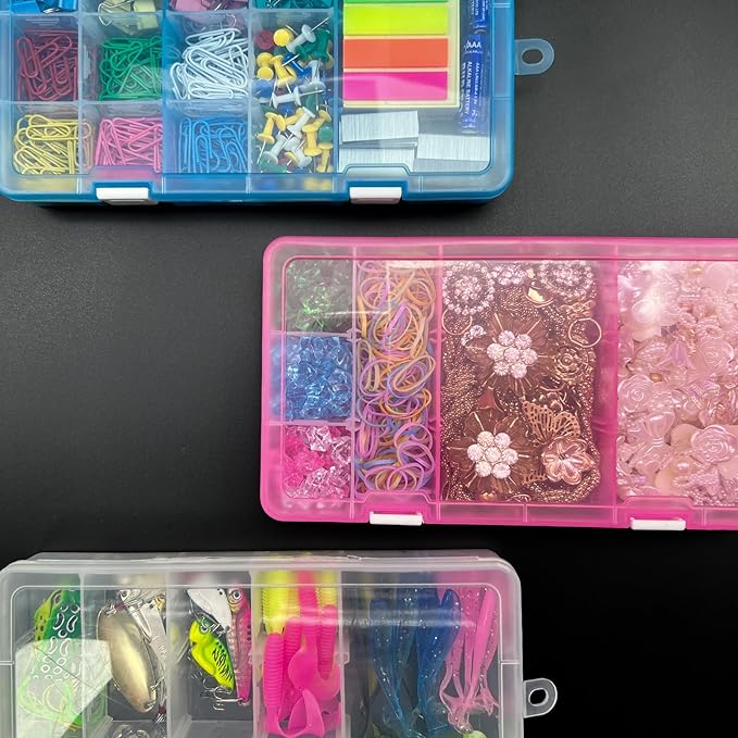 DUOFIRE Plastic Organizer Container Storage Box Adjustable Divider Removable Grid Compartment for Jewelry Beads Earring Tool Fishing Hook Small Accessories(18 grids, Blue X 2)