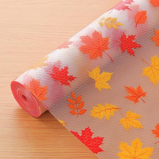 Cooyes Fall Maple Leaf Shelf Liner, Non-Adhesive Waterproof Drawer Liner, Easy-to-Cut EVA Shelf Paper for Kitchen Cabinets, Refrigerator, Cupboard, and Dresser, Fall Kitchen Decor （11.8" W x 118" L）