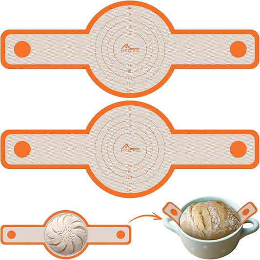HOTEC Silicone Bread Sling for Dutch Oven - 2 Pack Non-Stick Baking Mat with Long Handle Easy to Transfer Sourdough Bread, Reusable Heat Resistant to 500°F/260°C Dutch Oven Liners Baking Supplies