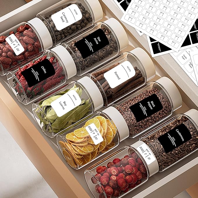 491 Pantry Labels for Containers, Preprinted Waterproof Stickers for Organizing Storage Bins, Spice Jar and Kitchen