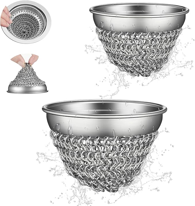 Kitchen Sink Drain Strainer, Wokdada Flexible Insert Mesh Sink Strainer, 304 Stainless Steel Sink Strainer, Clog-Free Garbage Disposal Sink Catcher Strainer, 3.19 Inch Sturdy Metal Sink Screen