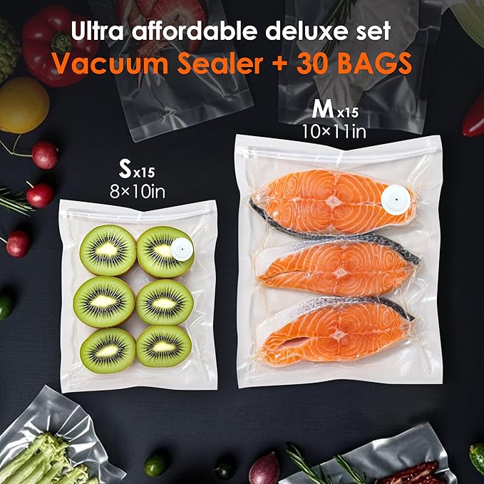 Natupo Compact Vacuum Sealer for Food (Contains 30 Reusable Seal Bags) Featuring LED Pressure Display, Ultimate Suction Power, Handheld Vacuum Sealer Machine, Portable Food Sealer