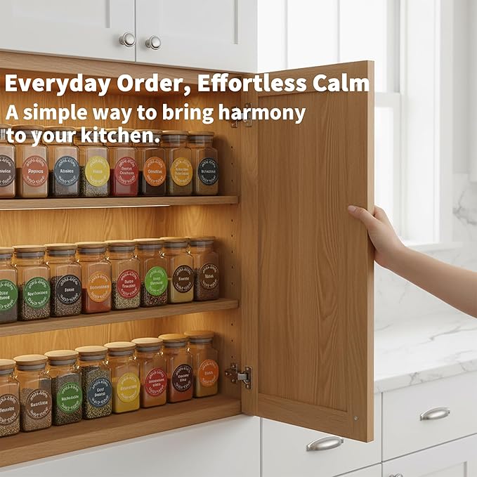 672 Color-Coded Spice Labels with A–Z Index – Waterproof & Oil-Resistant Preprinted Round Stickers for Kitchen Jars – 1.2" Pantry Labels for Spices, Seasonings, and Herbs – Modern Color Style