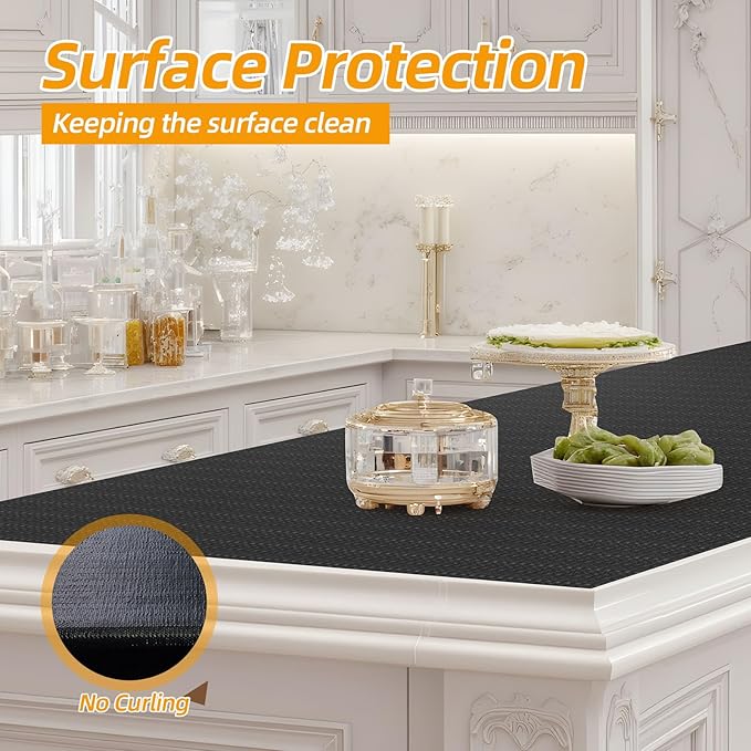 Shinlendid Shelf and Drawer Liner for Kitchen Cabinets Non-Adhesive, Strong Grip Non-Slip Thickened Cabinet Liners for Shelves, Waterproof Mats for Dresser Cupboard, Black, 17 in x 20 Feet