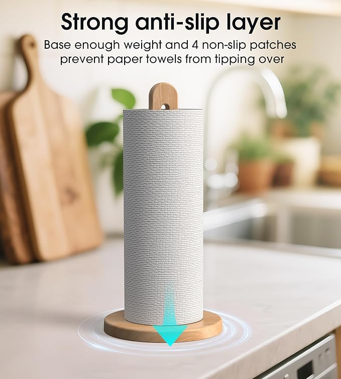 Wooden Paper Towel Holder Stand for Jumbo Roll - Stylish Kitchen Paper Rack Bathroom Towel Roll Stand Organizer, UB, Solid Wood Simply Standing Countertop Paper Roll Holder, Standard