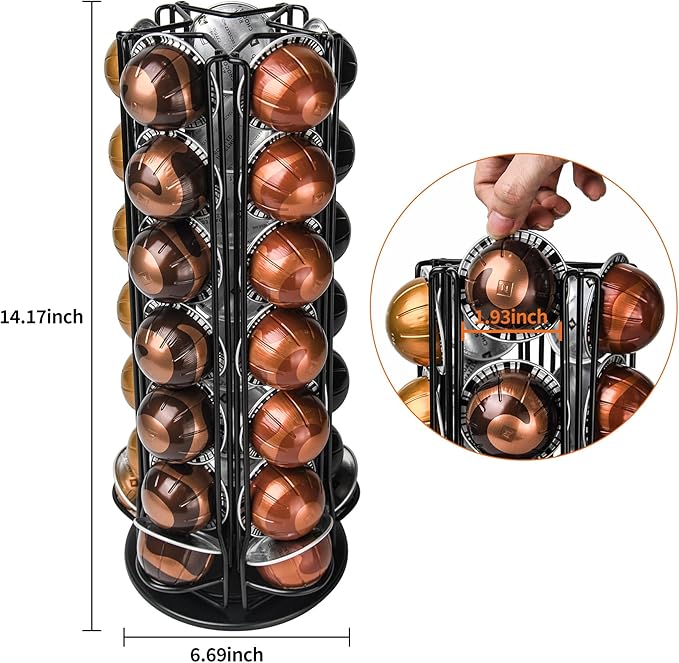 35 Coffee Pods Holder - Black - 360° Spinning Coffee Pod Carousel Stand | Holds 35 Capsules | Compact Countertop Organizer with Silent Rotation, Durable & Modern