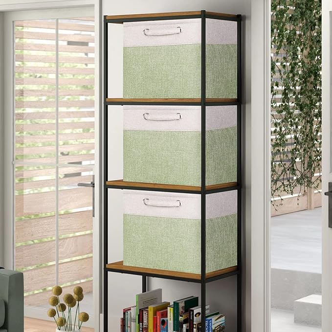 SYYOFUE Storage Cube Bins 13x13 - 3-Pack 13x13x13 Inch Green Storage Cubes with Handles | Foldable Fabric Cube Storage Bins Organizer | Sage Green 13x13 Storage Cubes for Closet, Shelves