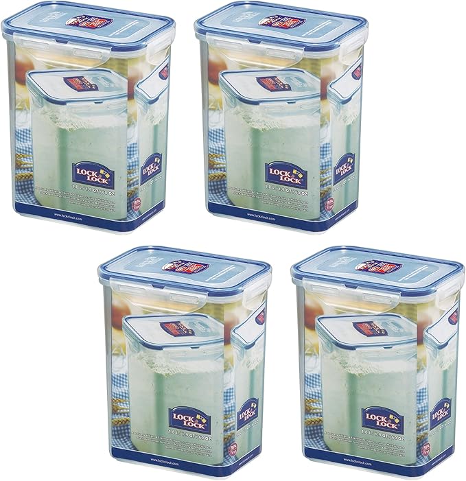 LOCK & LOCK LocknLock Easy Essentials Airtight Rectangular Tall Food Storage Container 7.61 Cup, 4 Piece, Clear