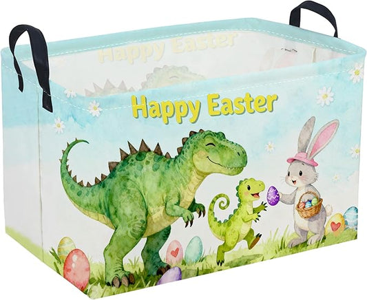 Sanjiaofeng Rectangular Easter Dinosaur Basket Dinosaur Storage Bins,Cute Storage Basket with Handles.Clothers,Books,Kid's Gifts Bins. (Dinosaur family)